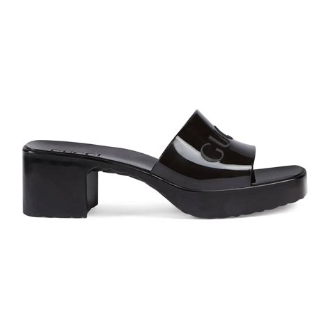 women's rubber slide sandals gucci|gucci rubber platform sandals.